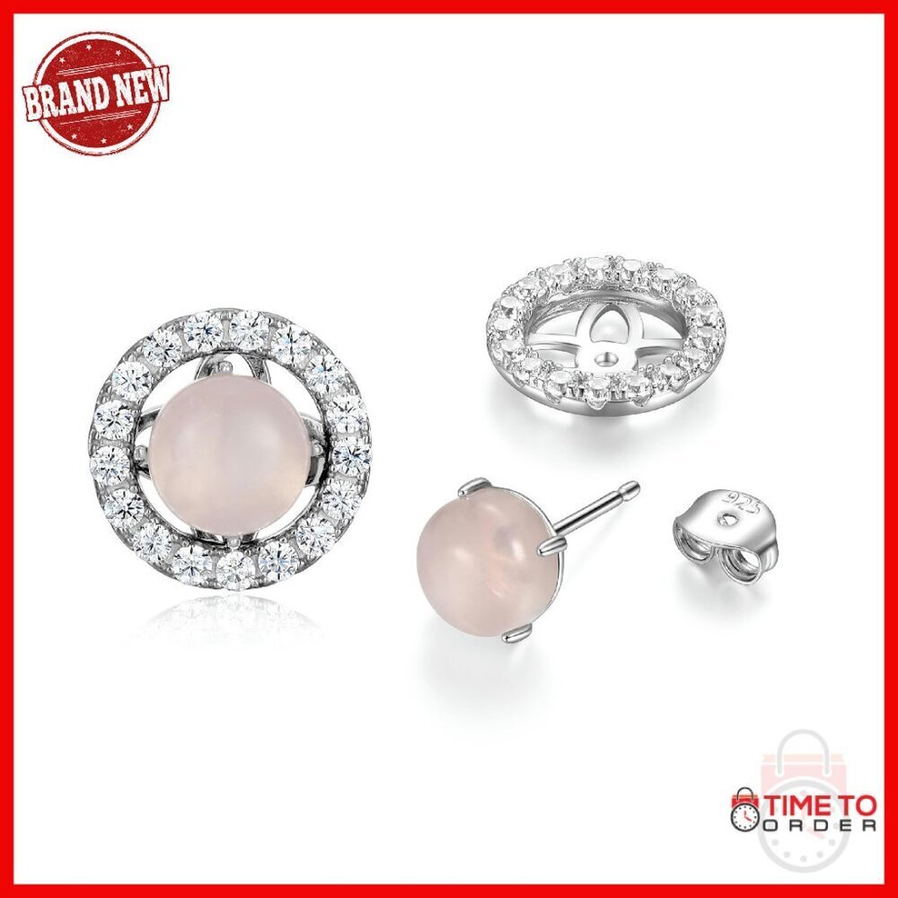 Sterling Silver 7mm Gemstone Stud Earrings with Removable Halo Jacket